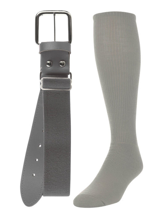 TCK Grey / Medium Softball and Baseball Belts & Socks Combo For Youth or Adults