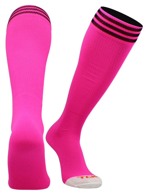 TCK Hot Pink/Black / Large Pink Breast Cancer Awareness Socks with Stripes