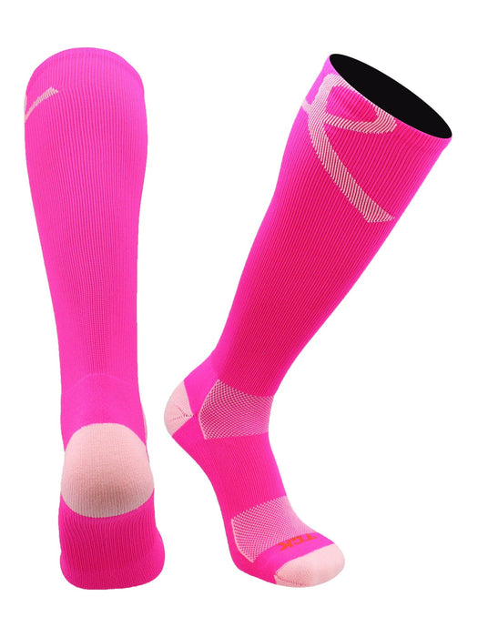 TCK Hot Pink/Pink / Large Pink Ribbon Awareness Socks Over the Calf