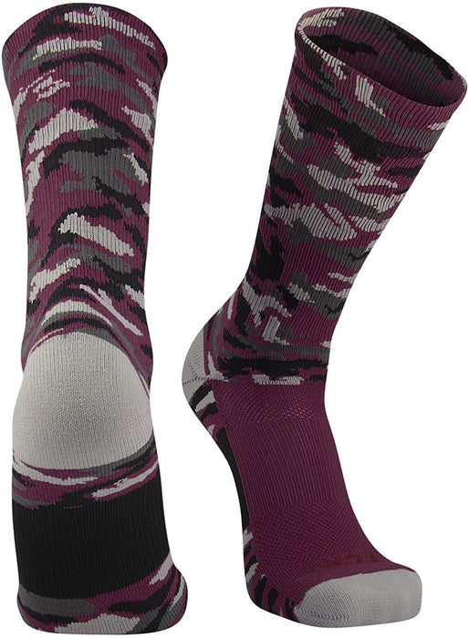 TCK Maroon Camo / Medium Elite Sports Socks Woodland Camo Crew