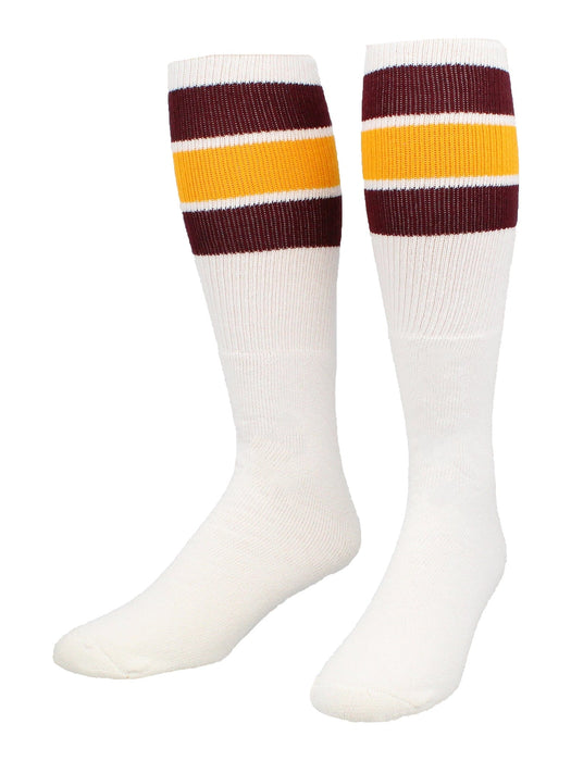 TCK Maroon/Gold / Large Retro Tube Socks 3 Stripes Over the Calf