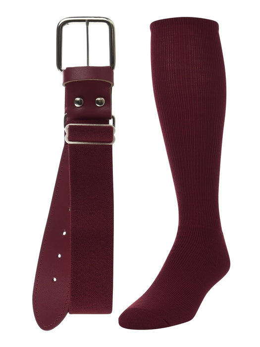 TCK Maroon / Medium Softball and Baseball Belts & Socks Combo For Youth or Adults