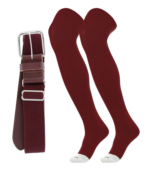 TCK Maroon / Small Pro Plus Performance Sports Belt and Socks Combo Over the Knee