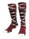 TCK Maroon/White Camo / Medium Elite Long Sports Socks Woodland Camo Over the Calf