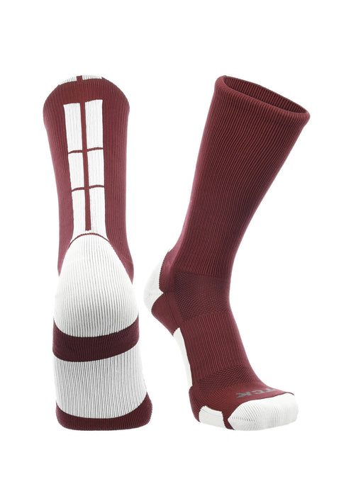TCK Maroon/White / Small Baseline 3.0 Athletic Crew Socks Youth Sizes Team Colors