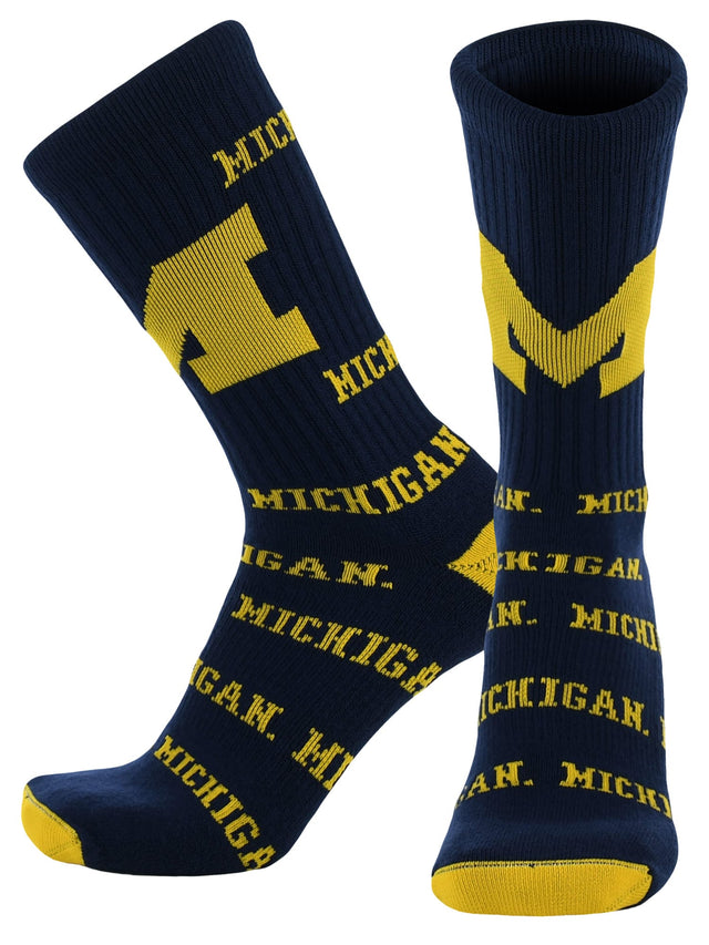 TCK Michigan Blue/Maize / Large Michigan Wolverines Mayhem Crew Socks