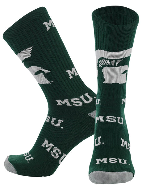 TCK Michigan State Green/Grey/White / Large Michigan State Spartans Mayhem Crew Socks