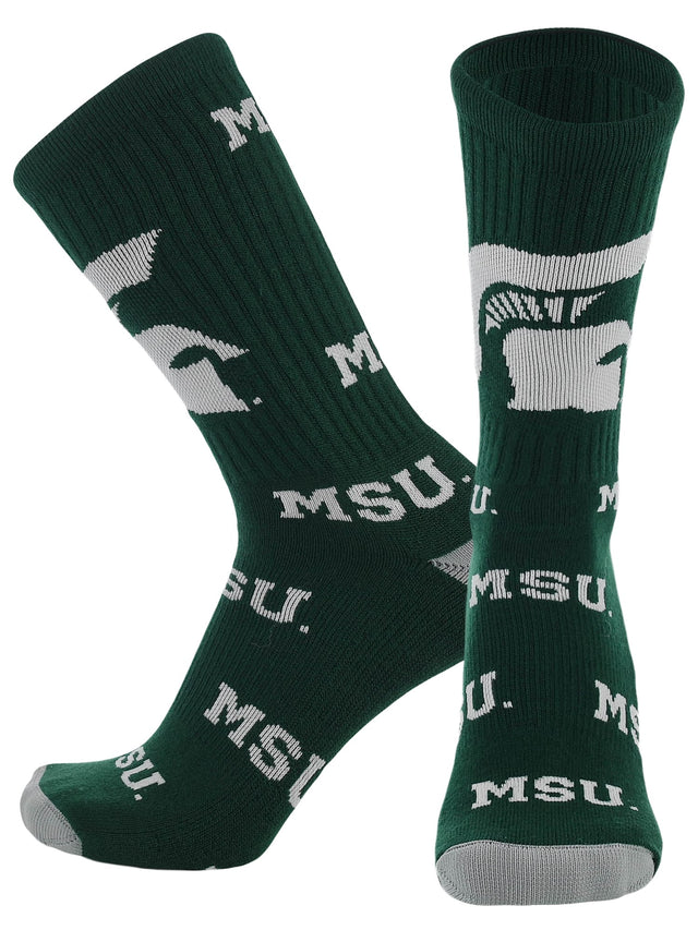 TCK Michigan State Green/Grey/White / Large Michigan State Spartans Mayhem Crew Socks
