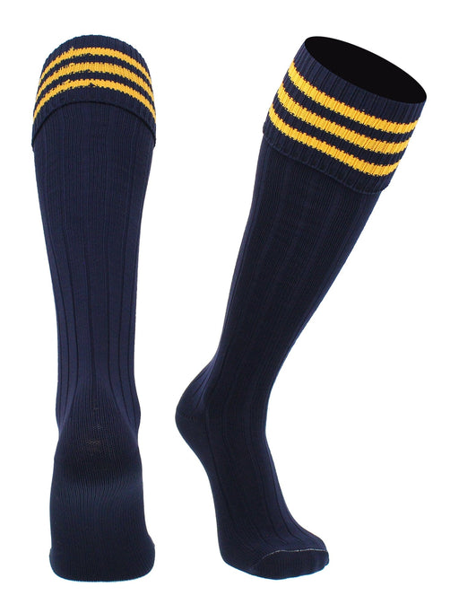 TCK Navy Gold / Medium European Striped Soccer Socks Fold Down Top