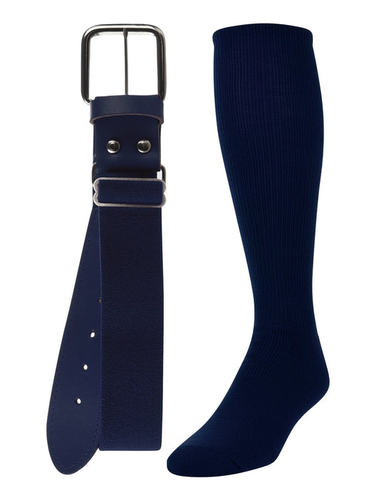 TCK Navy / Medium Softball and Baseball Belts & Socks Combo For Youth or Adults