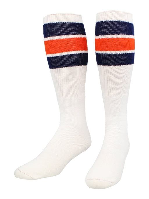 TCK Navy/Orange / Large Retro Tube Socks 3 Stripes Over the Calf