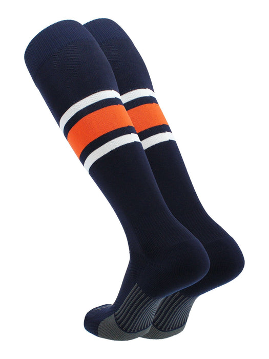 TCK Navy/Orange/White / Large Elite Performance Baseball Socks Dugout Pattern E