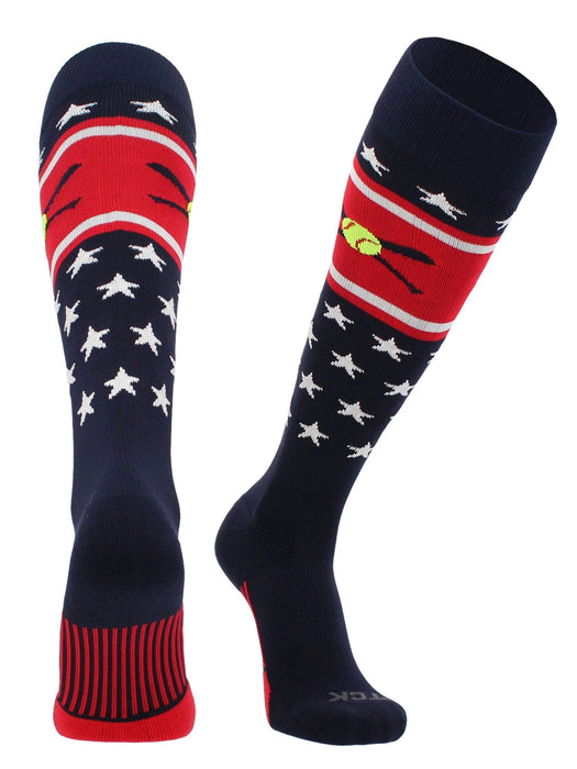 TCK Navy/Red/White / Large Patriotic USA Softball Socks with Softball Bats Logo