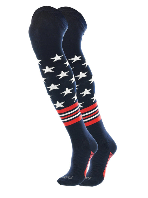 TCK Navy/Scarlet/White / Large USA Freedom Baseball Socks Long Over the Knee