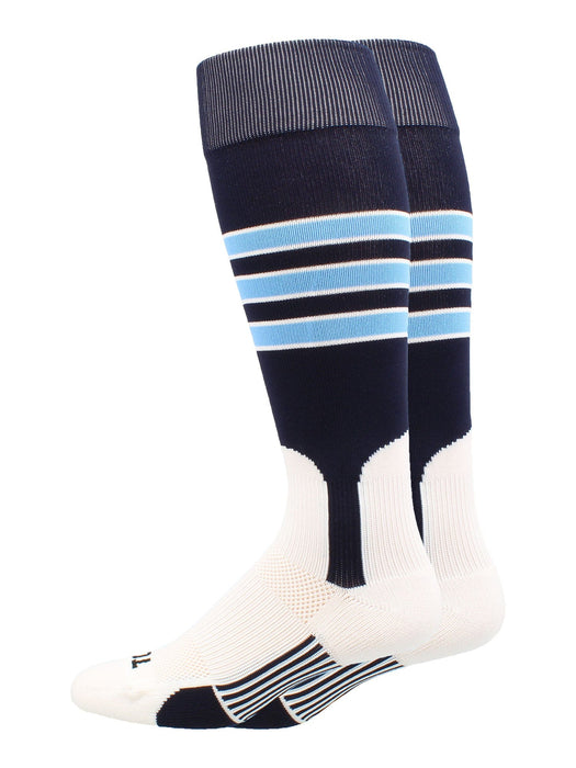 TCK Navy/White/Columbia Blue / Medium Baseball Stirrup Socks with Stripes Pattern D