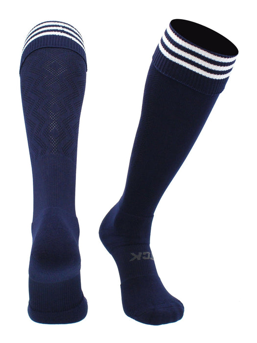 TCK Navy/White / Medium Premier Soccer Socks with Fold Down Stripes