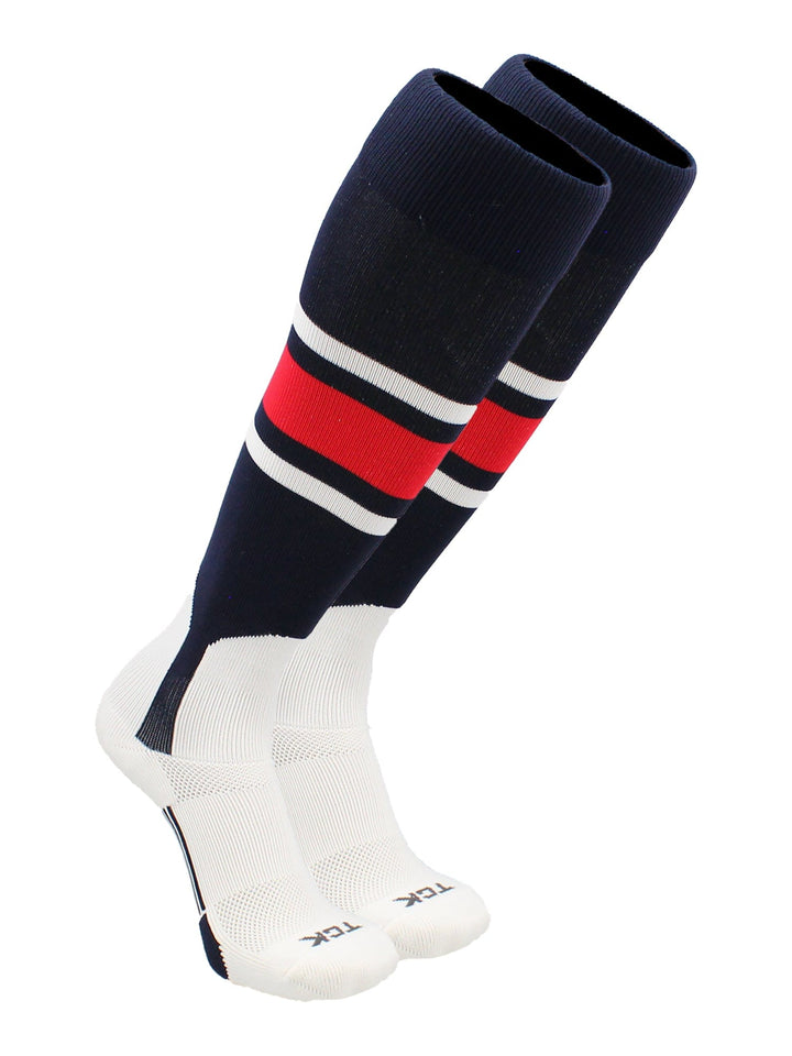 TCK Navy/White/Scarlet / Large Baseball Stirrup Socks with Stripes Pattern E