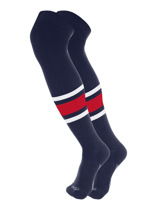 TCK Navy/White/Scarlet / Large Dugout Striped Over the Knee Baseball Socks Pattern E