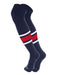 TCK Navy/White/Scarlet / Large Dugout Striped Over the Knee Baseball Socks Pattern E