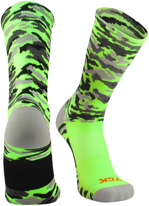 TCK Neon Green Camo / Large Elite Sports Socks Woodland Camo Crew