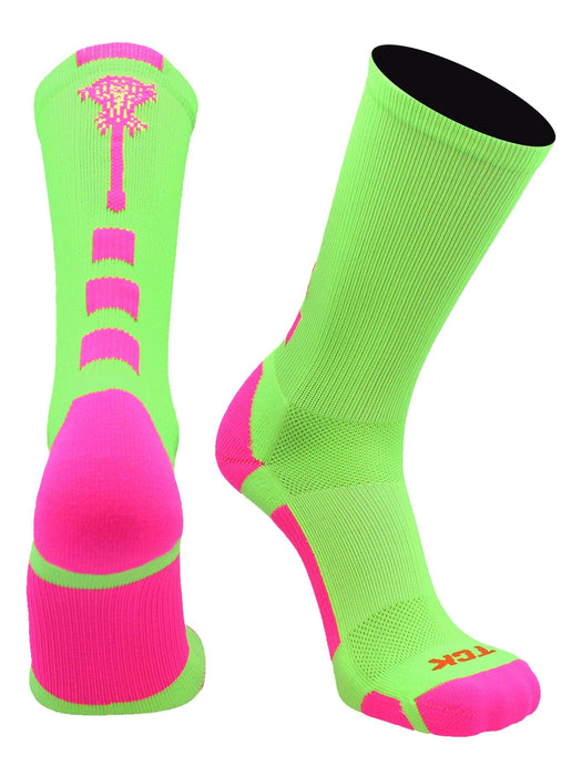 TCK Neon Green/Hot Pink / Large Lacrosse Socks Midline Logo Crew