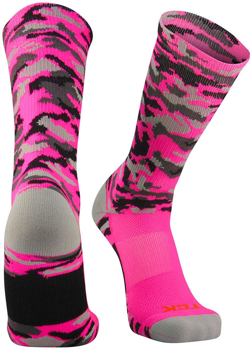 TCK Neon Pink Camo / Medium Elite Sports Socks Woodland Camo Crew