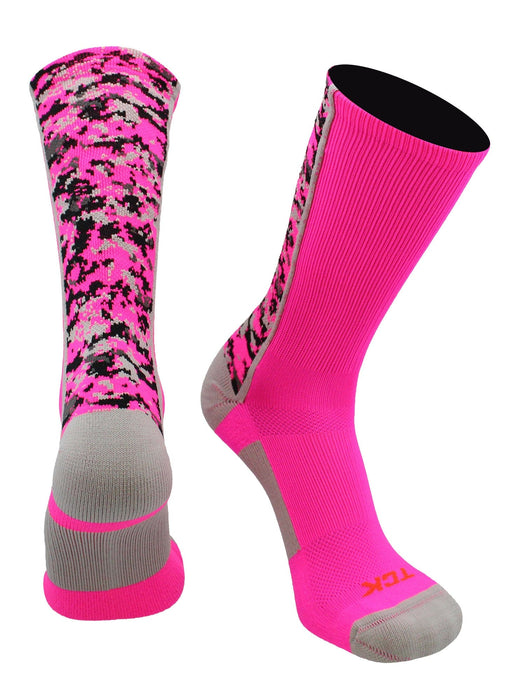 TCK Neon Pink / Large Athletic Sports Socks Digital Camo Crew