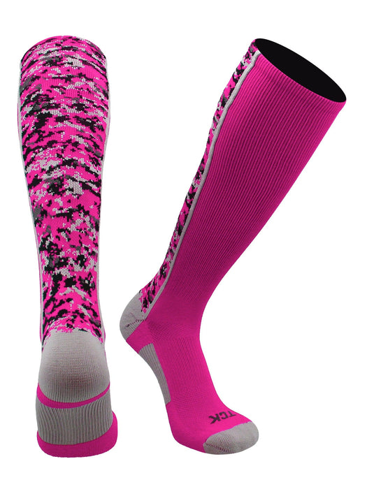 TCK Neon Pink / Large Long Digital Camo Baseball Socks