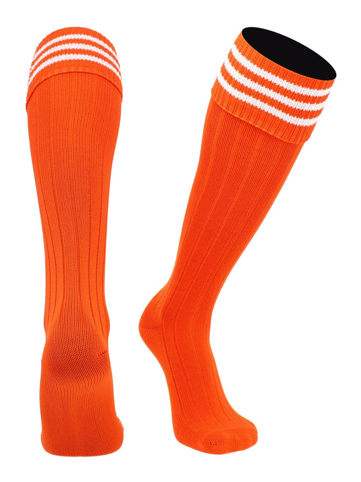 TCK Orange White / Medium European Striped Soccer Socks Fold Down Top