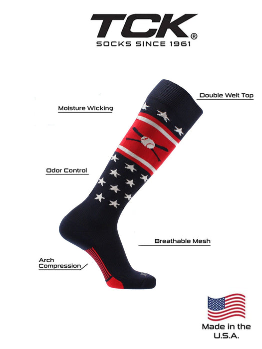 TCK Patriotic USA Baseball Socks with Baseball Bats Logo