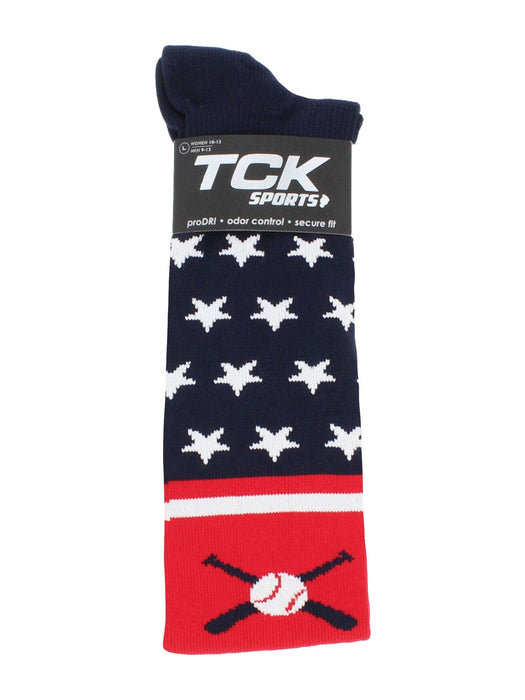 TCK Patriotic USA Baseball Socks with Baseball Bats Logo