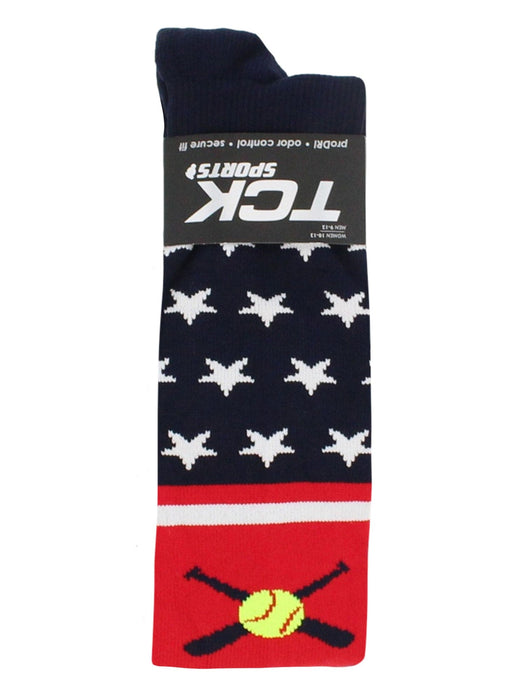 TCK Patriotic USA Softball Socks with Softball Bats Logo