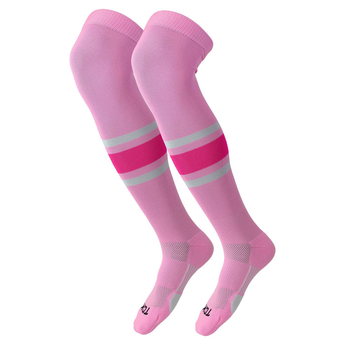 TCK Pink/White/Hot Pink / Large Dugout Striped Over the Knee Baseball Socks Pattern E