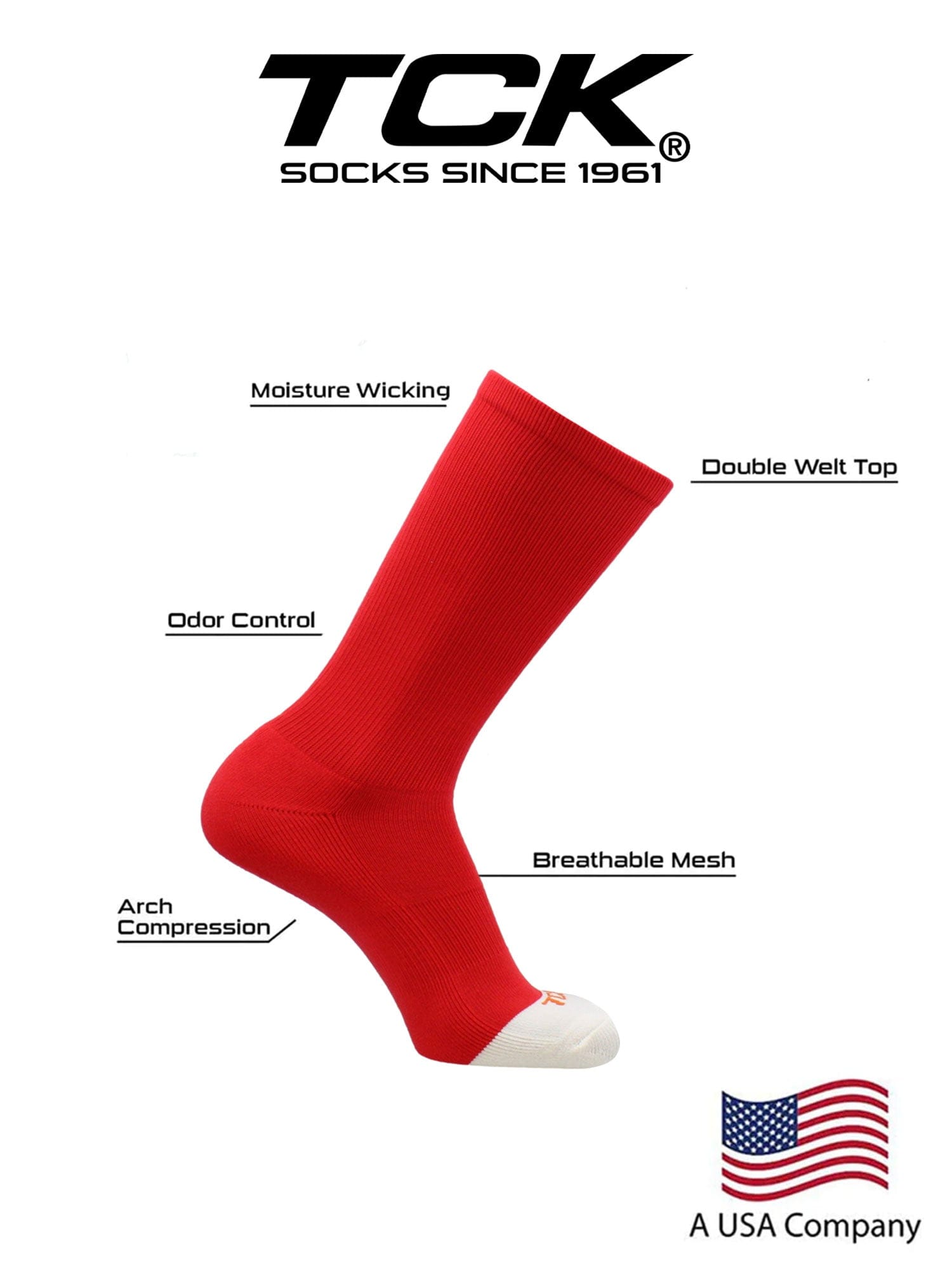TCK Prosport Crew Socks - Team Colored Crew Socks For All Sports