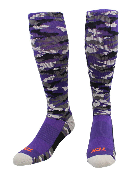 TCK Purple Camo / Large Elite Long Sports Socks Woodland Camo Over the Calf