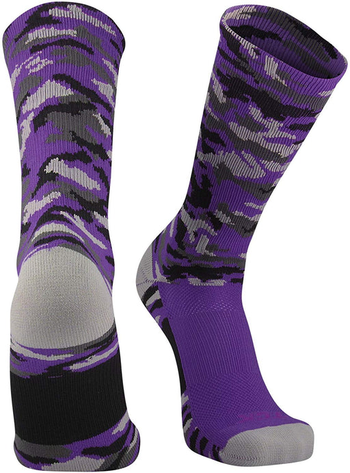 TCK Purple Camo / Large Elite Sports Socks Woodland Camo Crew