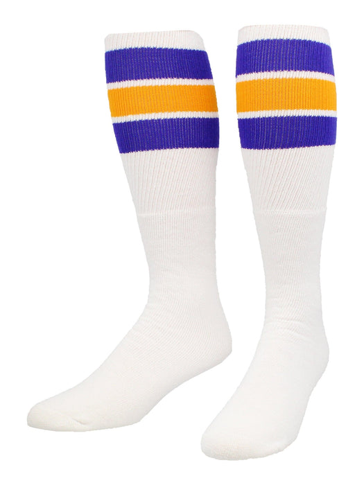 TCK Purple/Gold / Large Retro Tube Socks 3 Stripes Over the Calf