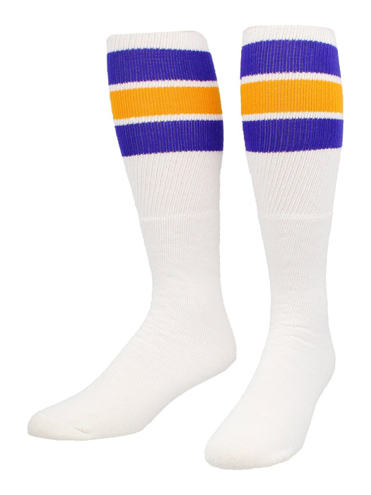 1 Pair 3 Stripe Knee High Tube Socks Old School 24 Soccer Sports