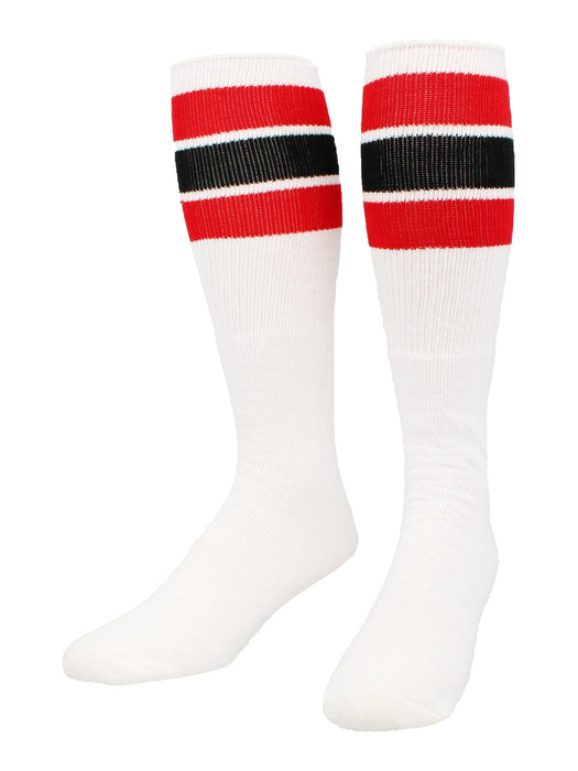 TCK Red/Black / Large Retro Tube Socks 3 Stripes Over the Calf