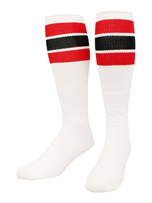 3 Pairs Men Stripe Tube Crew Socks Calf Retro Sport Athletic White One Size  17L