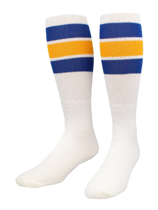 TCK Royal/Gold / Large Retro Tube Socks 3 Stripes Over the Calf