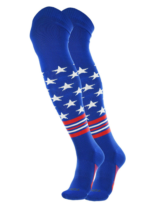 TCK Royal/Scarlet/White / Large USA Freedom Baseball Socks Long Over the Knee