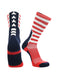 TCK Scarlet/Navy/White / Large Crew Length American Socks with USA Flag