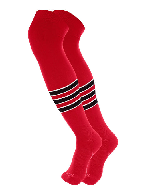 TCK Scarlet/White/Black / Large Over the Knee Baseball Socks Pattern D