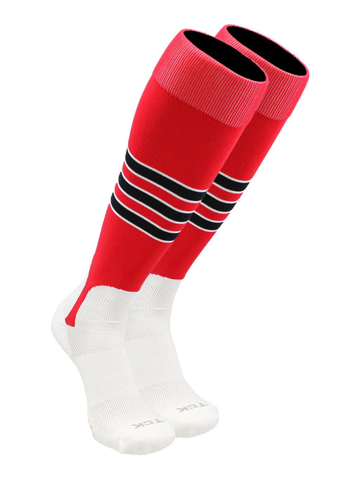 TCK Scarlet/White/Black / Small Baseball Stirrup Socks with Stripes Pattern D