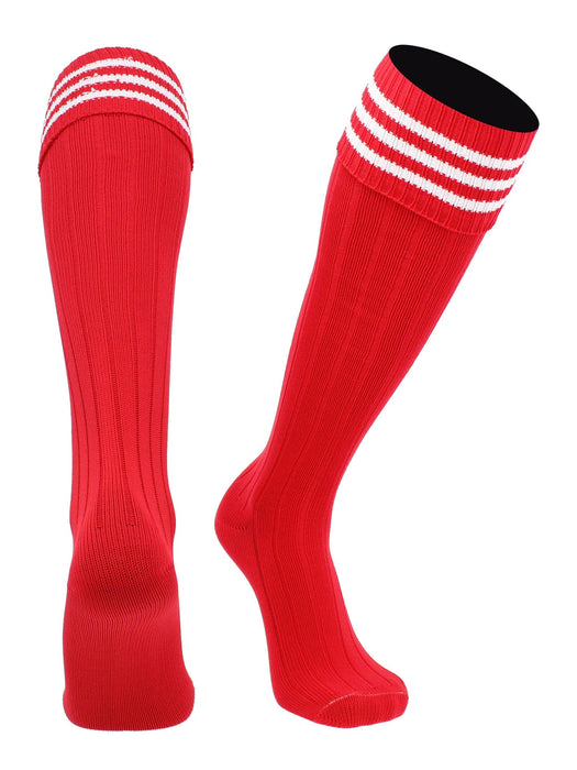 TCK Scarlet White / Medium European Striped Soccer Socks Fold Down Top