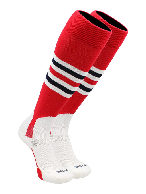 TCK Scarlet/White/Navy / Large Baseball Stirrup Socks with Stripes Pattern I