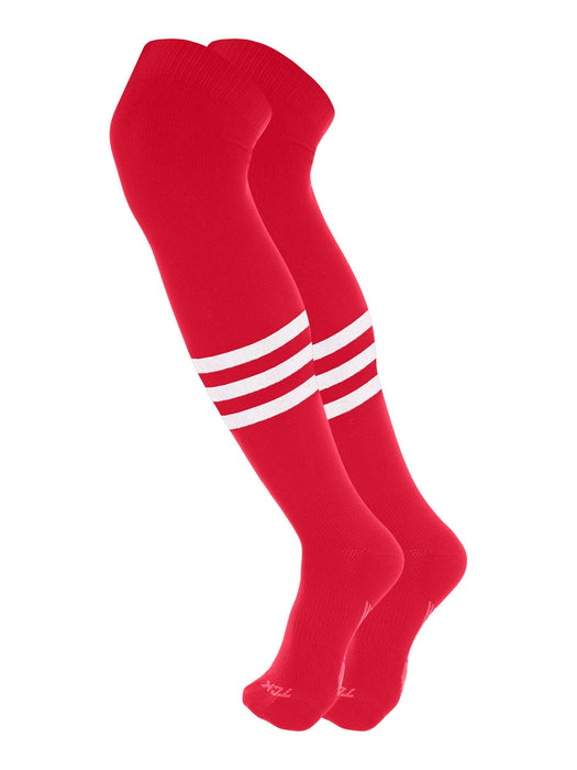 TCK Scarlet/White / X-Large Dugout Striped Over the Knee Baseball Socks Pattern B