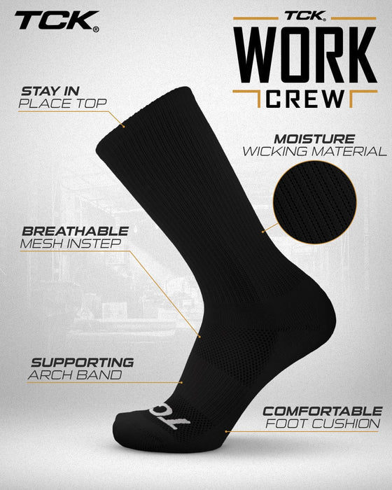 TCK Seamless, Cushioned Crew Socks: Moisture Wicking Work & Sport