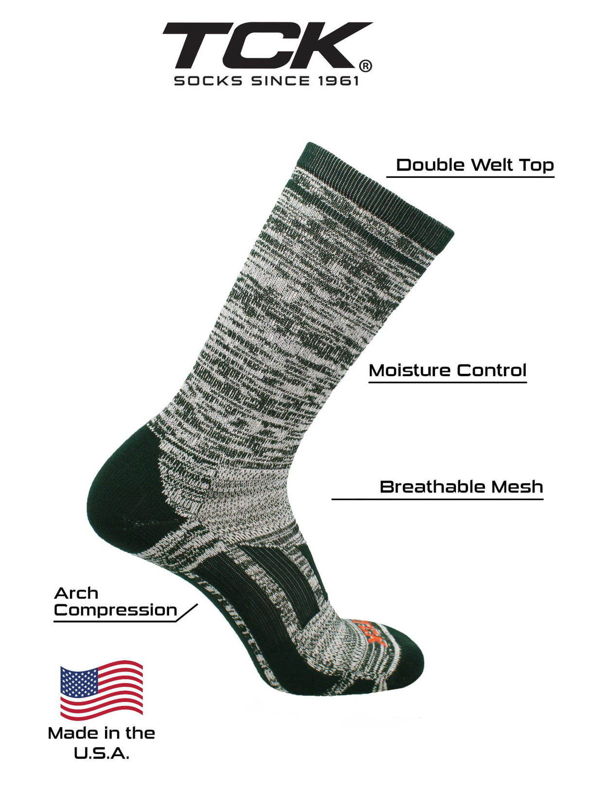 TCK Sports Heathered Crew Socks